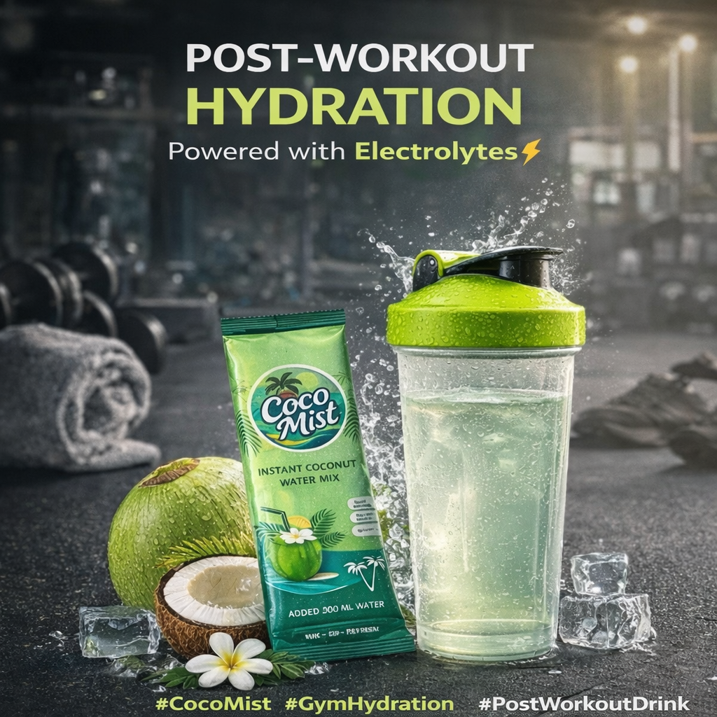 Coco Mist Instant Coconut Water Mix – 100% Natural, 0% Preservatives | Electrolyte-Rich Hydration | 20 Sachets Box