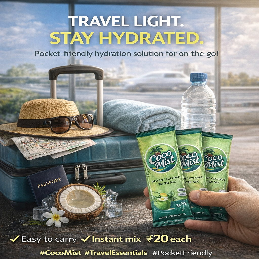 Coco Mist Instant Coconut Water Mix – 100% Natural, 0% Preservatives | Electrolyte-Rich Hydration | 20 Sachets Box